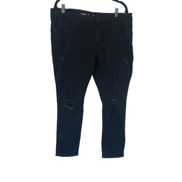 Old Navy Pop Icon Mid Rise Skinny jeans Black Distressed Women's Size 16 - Picture 3 of 4